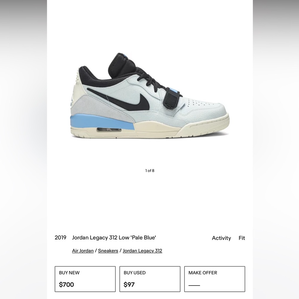 2019 Jordan Legacy 312 Low 'Pale Blue' Size 9